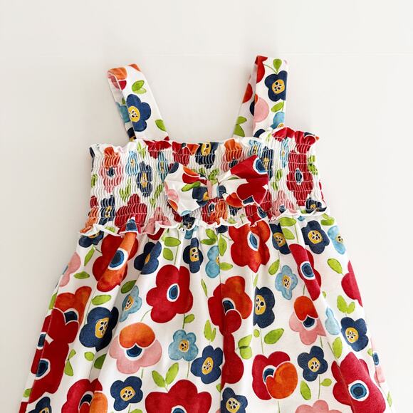 [Mayoral] Red Floral Print Sleeveless Smocked Baby Girl Romper Bow Size 24M - Picture 5 of 11